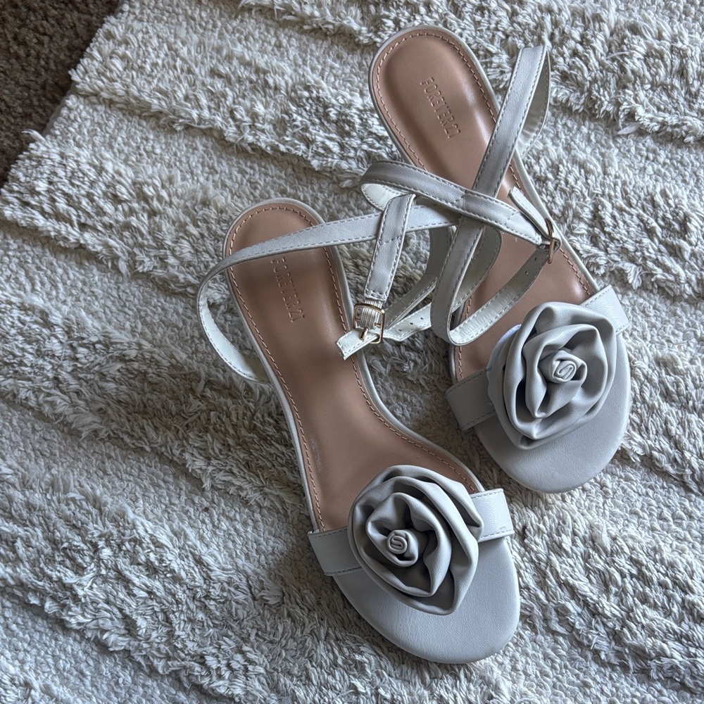 Forever 21 Silver Sandals with Floral Detail
